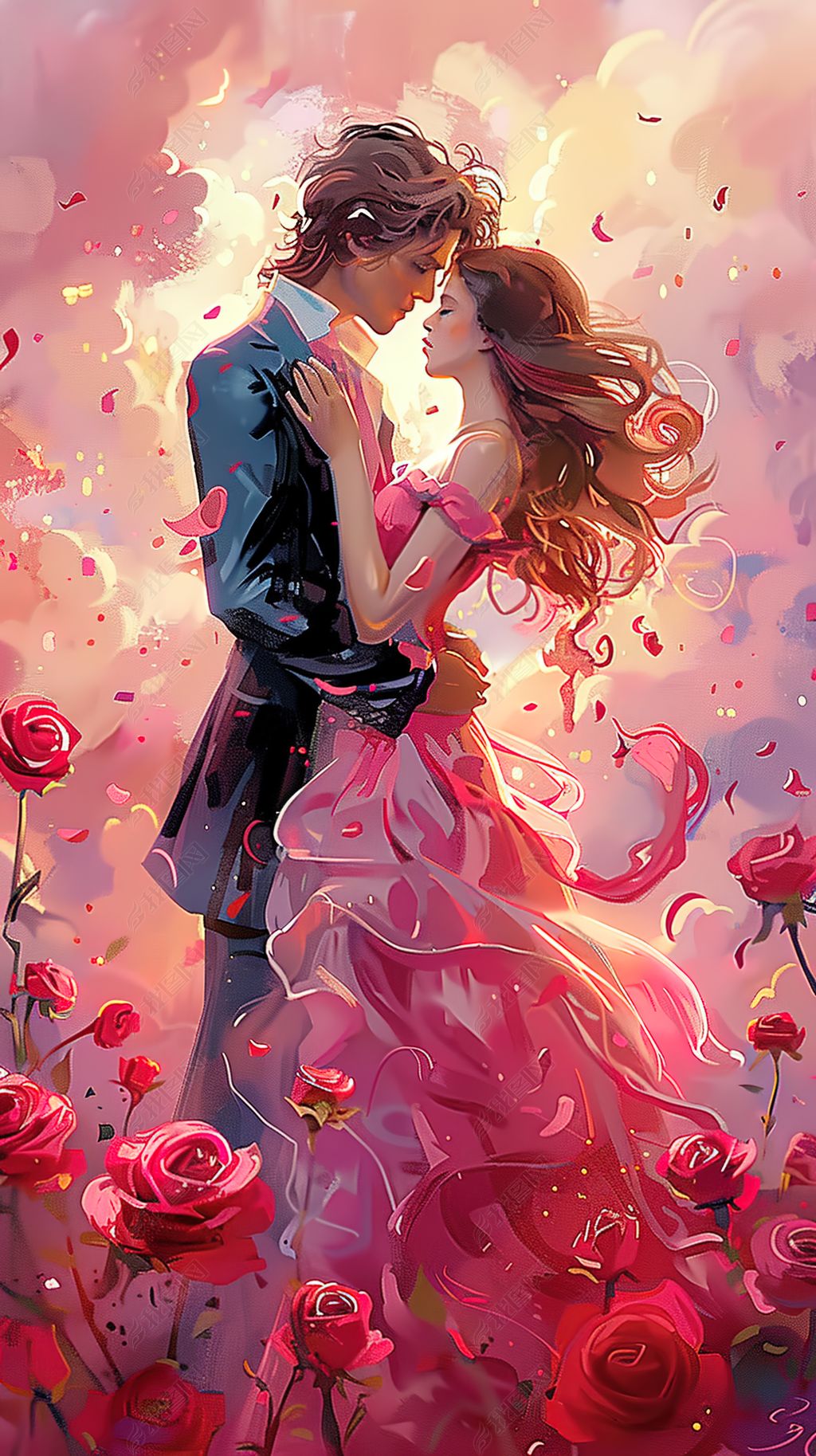 原创情人节宠爱手绘情侣插画爱情情人男女唯美-版权可商用