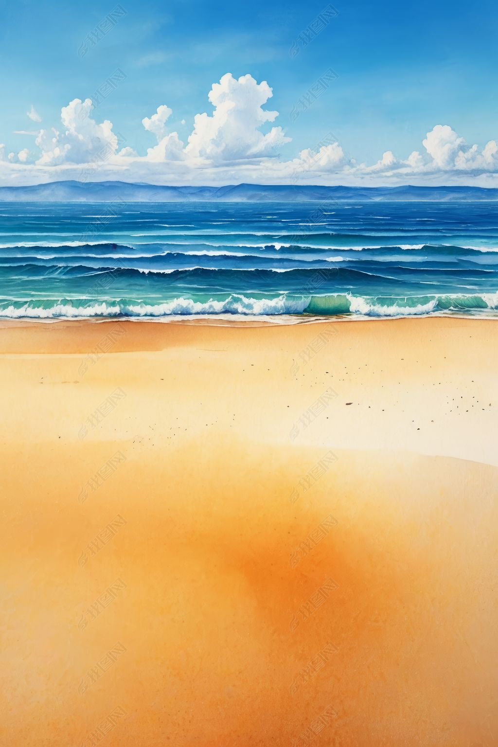 沙滩水彩画图片