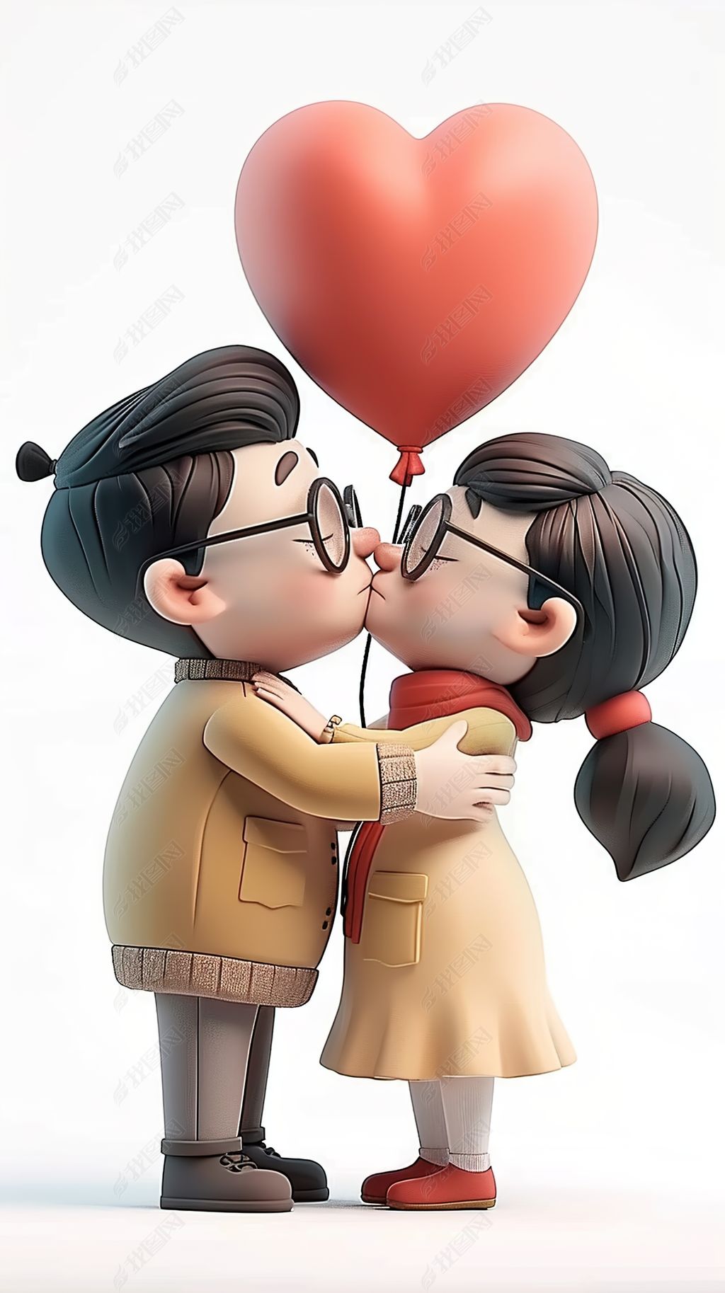 原创3d爱情唯美情人节宠爱情人插画情侣男女-版权可商用