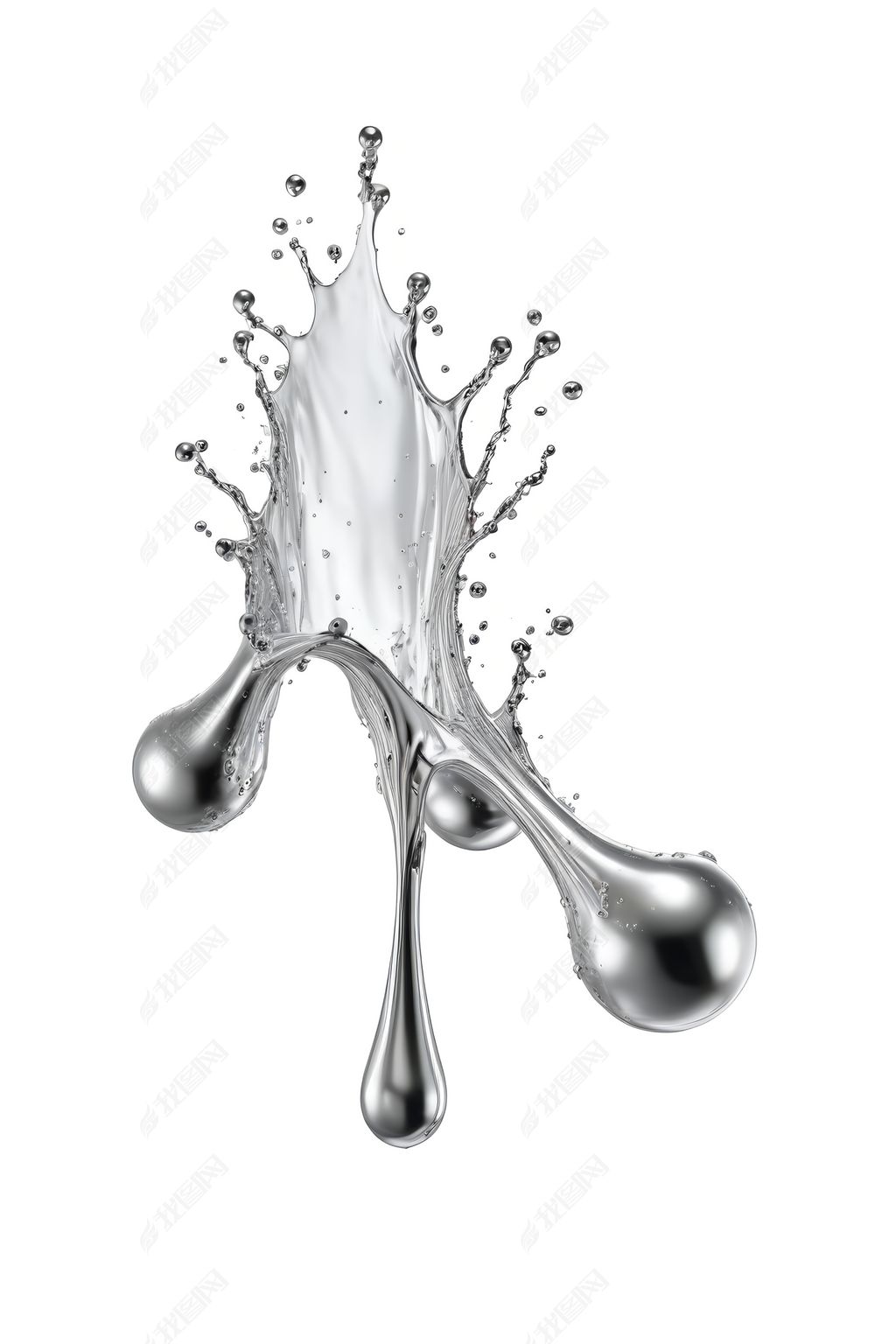 白色背景银色金属液体飞溅滴落图片素材简介我图网提供白色背景银色