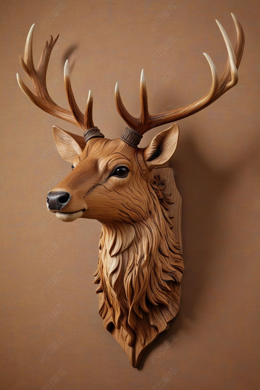 原创棕色背景整齐放置木鹿头图片