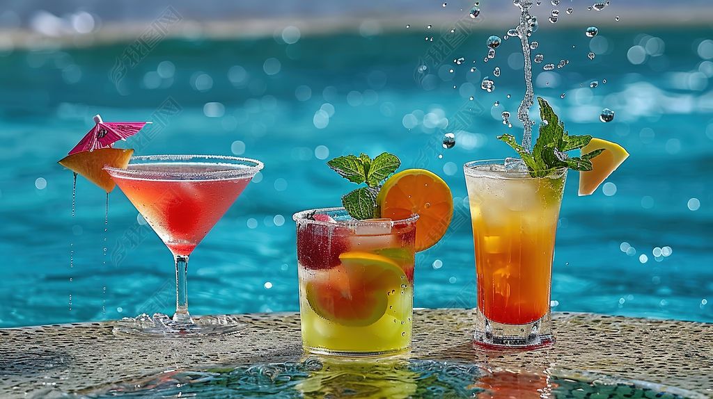 原创果汁调酒夏日鸡尾酒饮料冰凉摄影饮品酒类-版权可商用