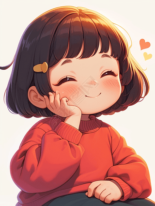 可爱的短发小女孩插画