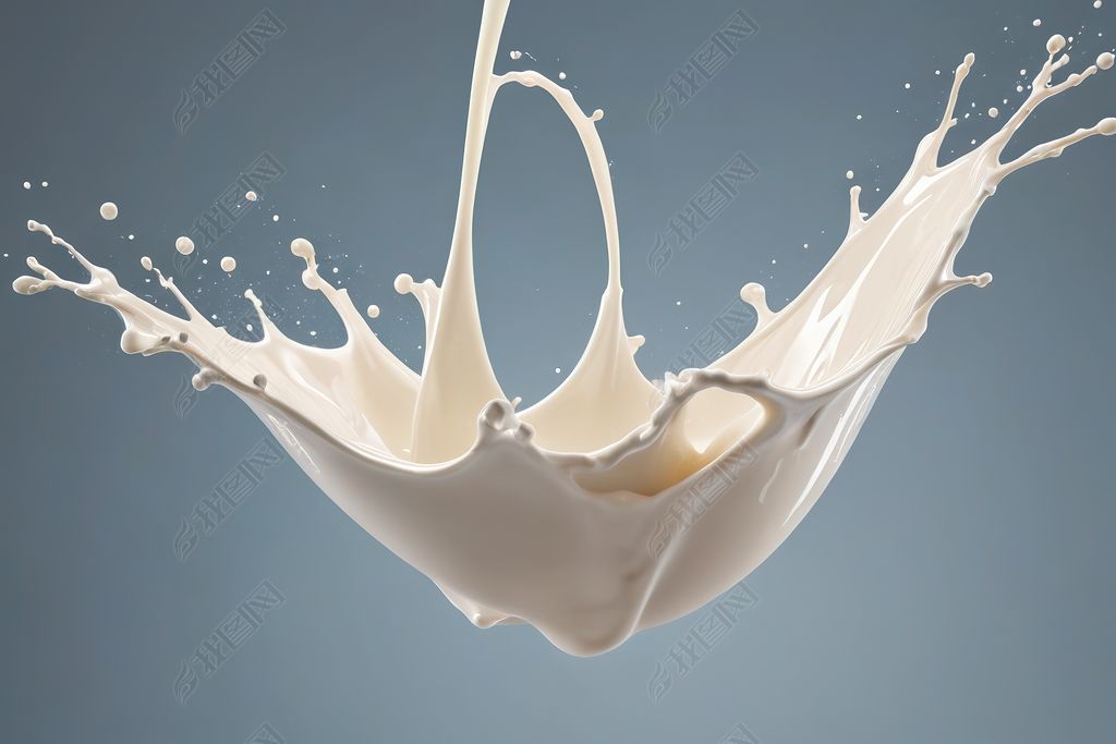 原创抽象美逼真牛奶形状飞溅孤立白色背景渲染图片-版权可商用