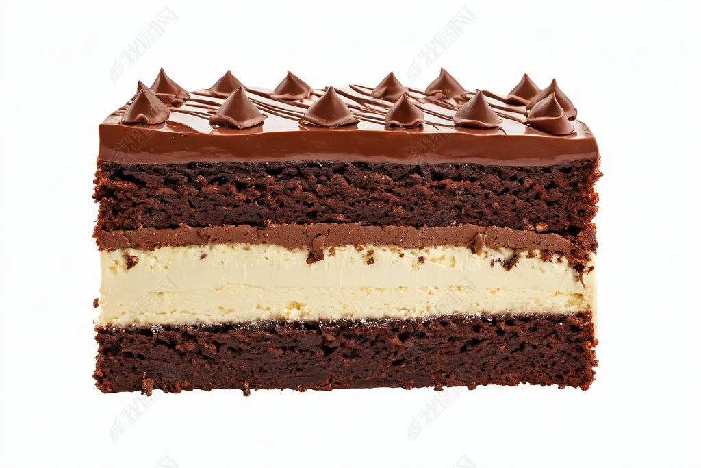原创巧克力蛋糕条纹侧面视图孤立白色背景剪辑路径图片