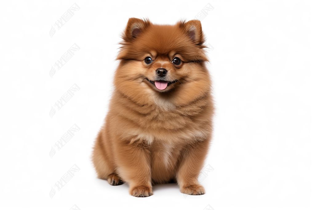 原创棕色博美犬孤立白色背景可爱巧克力棕色小狗图片-版权可商用