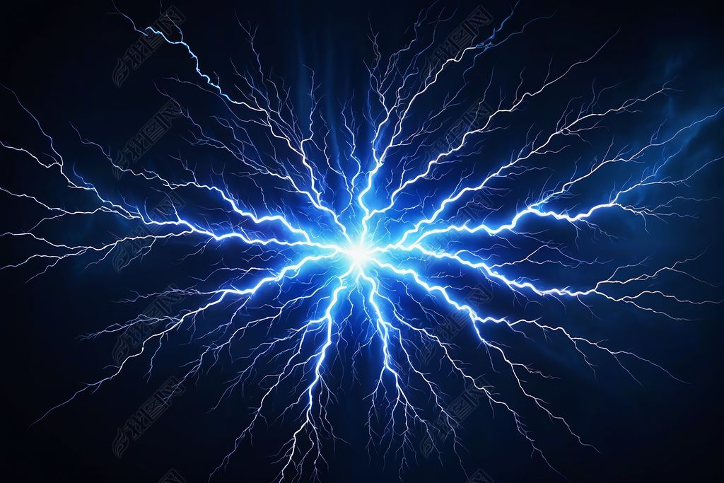 原创电爆炸背景闪电蓝色光迹图片-版权可商用
