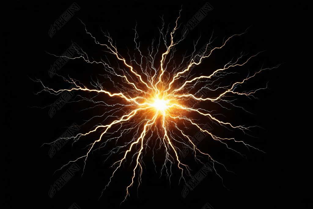 原创电能爆炸闪电闪光黑色背景图片-版权可商用