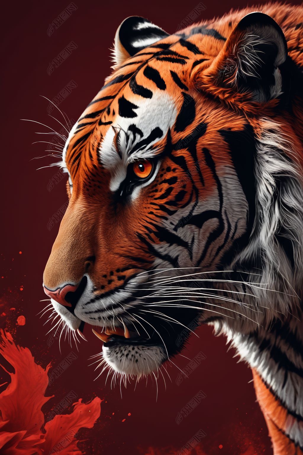 原创虎插画虎虎生威暗红图片-版权可商用
