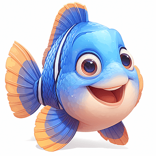 卡通热带鱼插画装饰元素_c