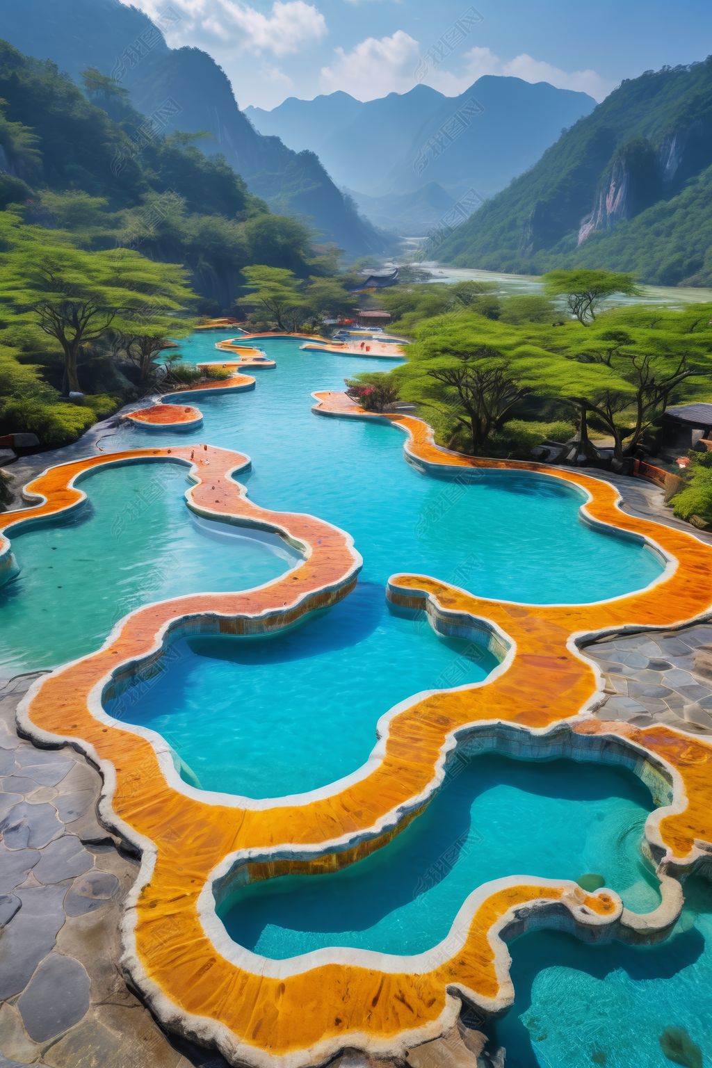 原创黄龙风景名胜五彩池景点图片-版权可商用