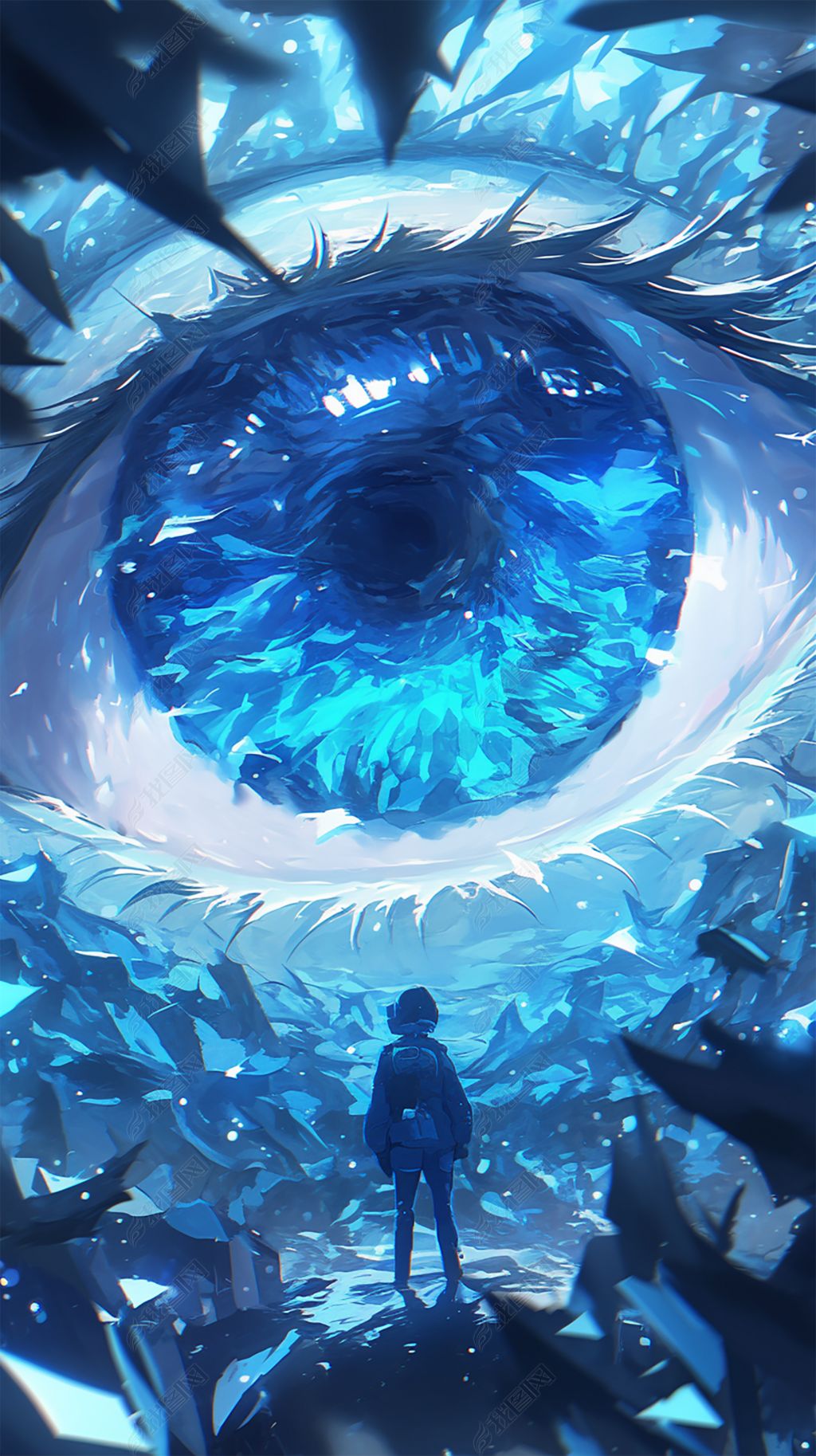 原创手绘蓝色科技眼睛插画版权可商用