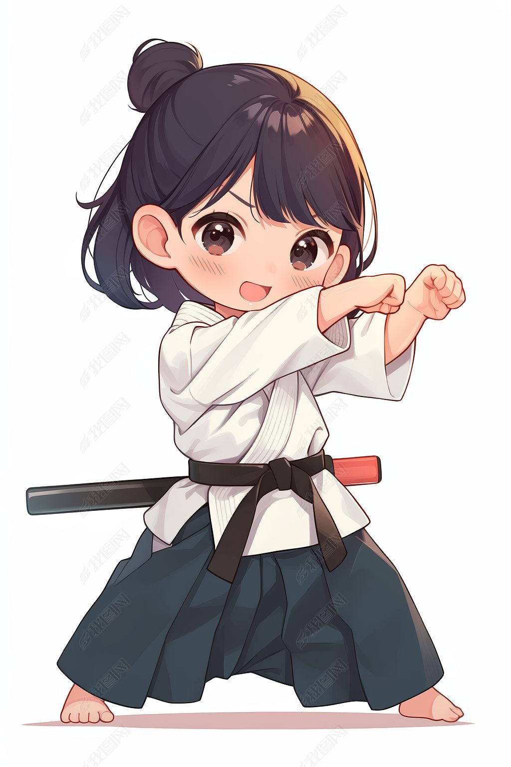 穿着和服手持棒球棒的动漫女孩高清插画图片