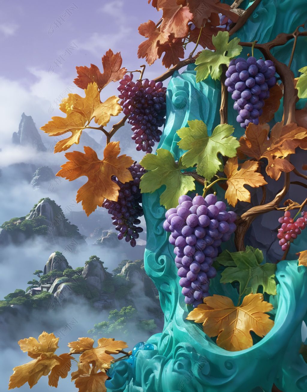 原创水晶葡萄植物水果ai作品海报高清图片素材