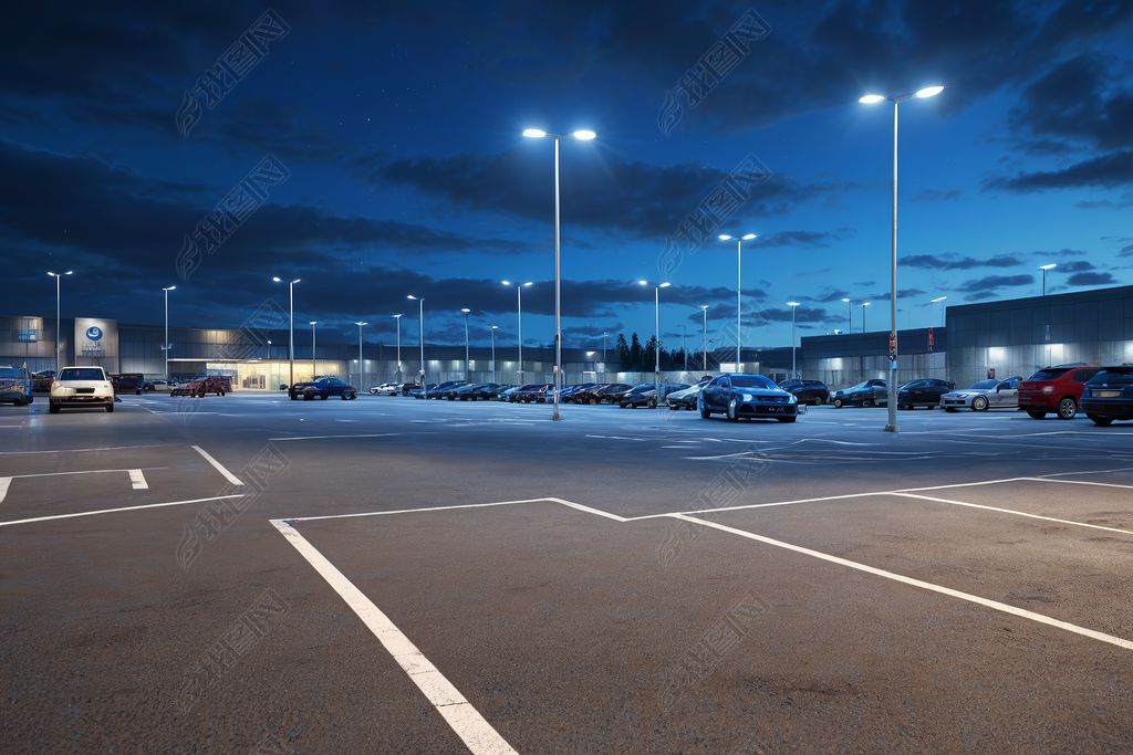 原创晚上汽车停在停车场亮着灯高清图片