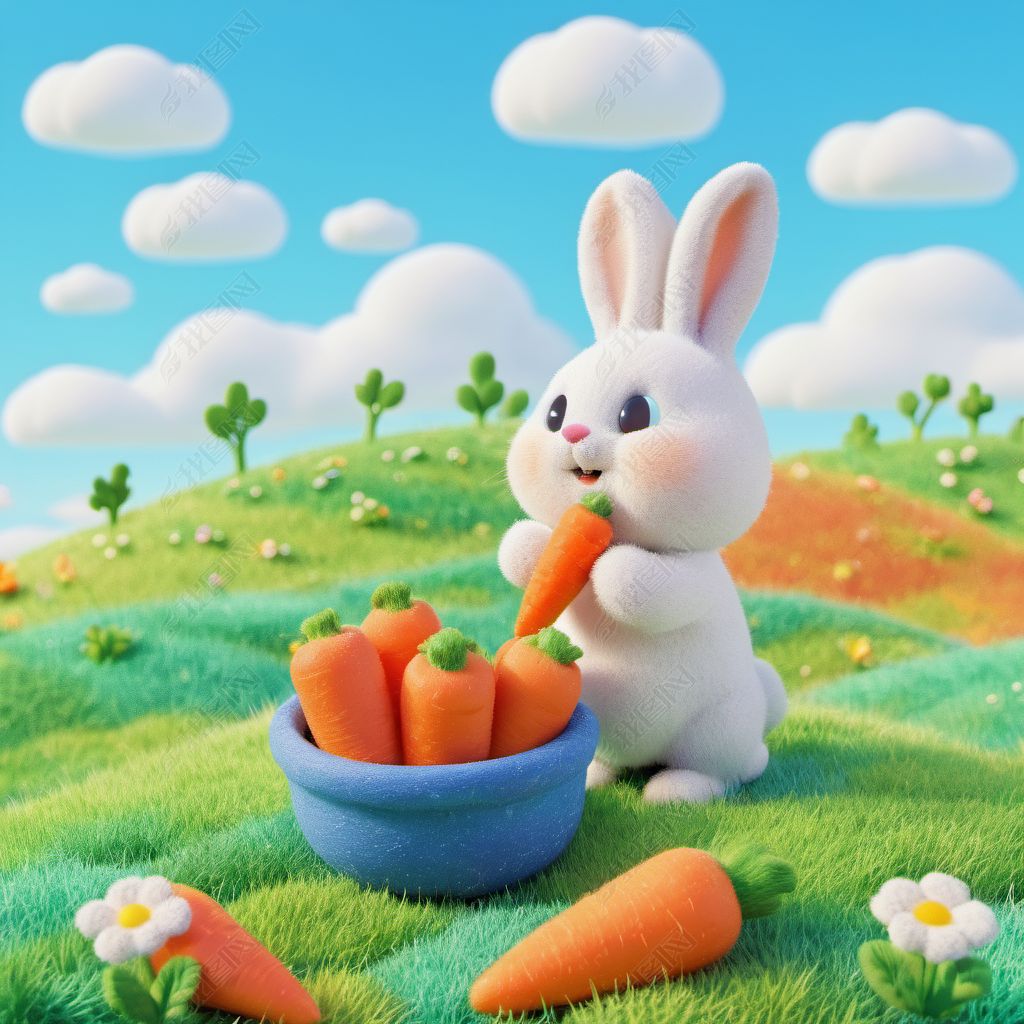原创毛毡毛绒卡通兔子在吃很多胡萝卜头像