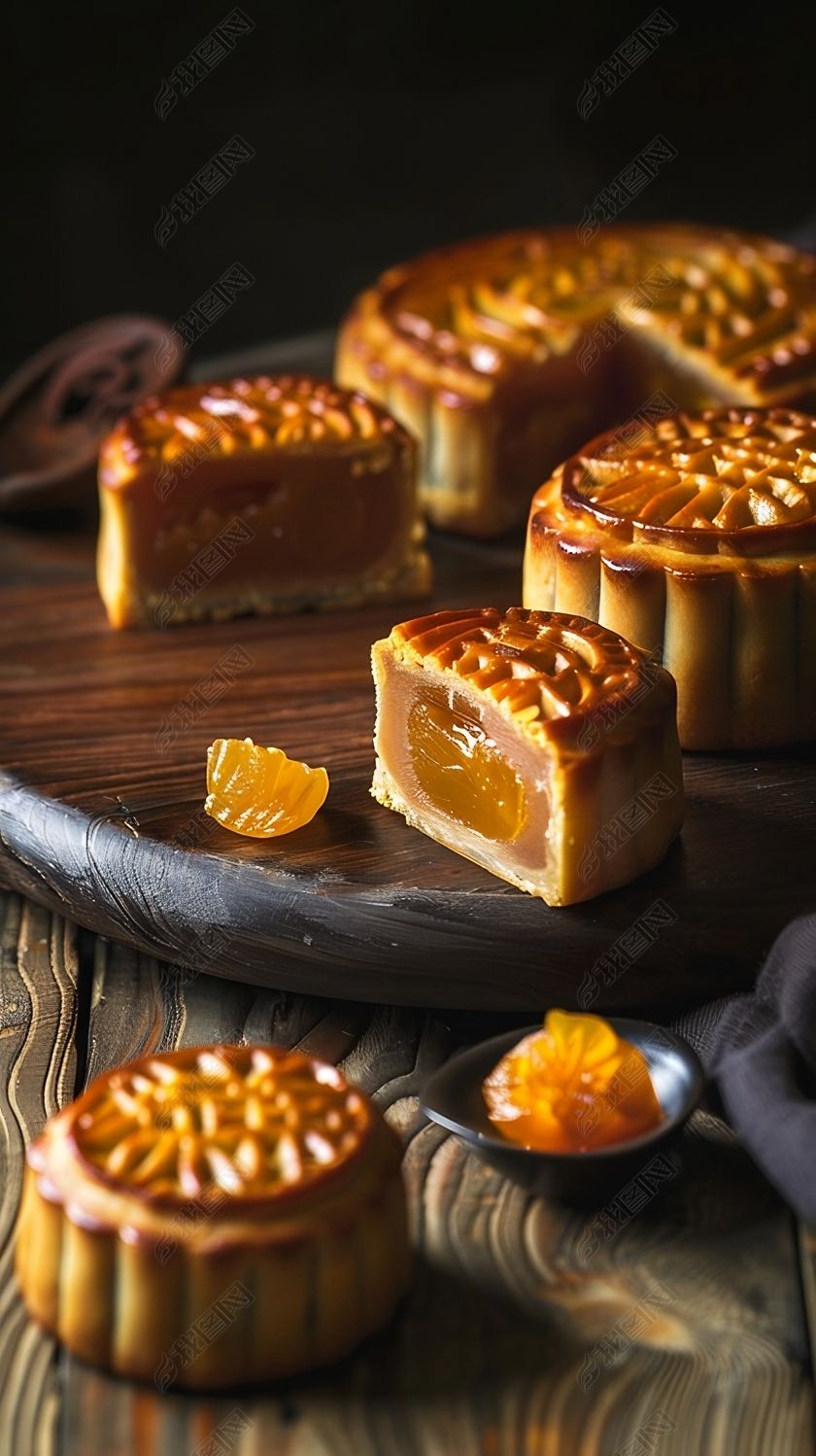 原创暖色八月十五中秋佳节月饼高清摄影图海报ppt素材-版权可商用