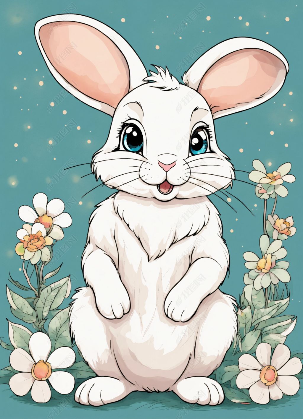 原创3d卡通可爱兔子简单背景ai作品海报高清图片素材版权可商用