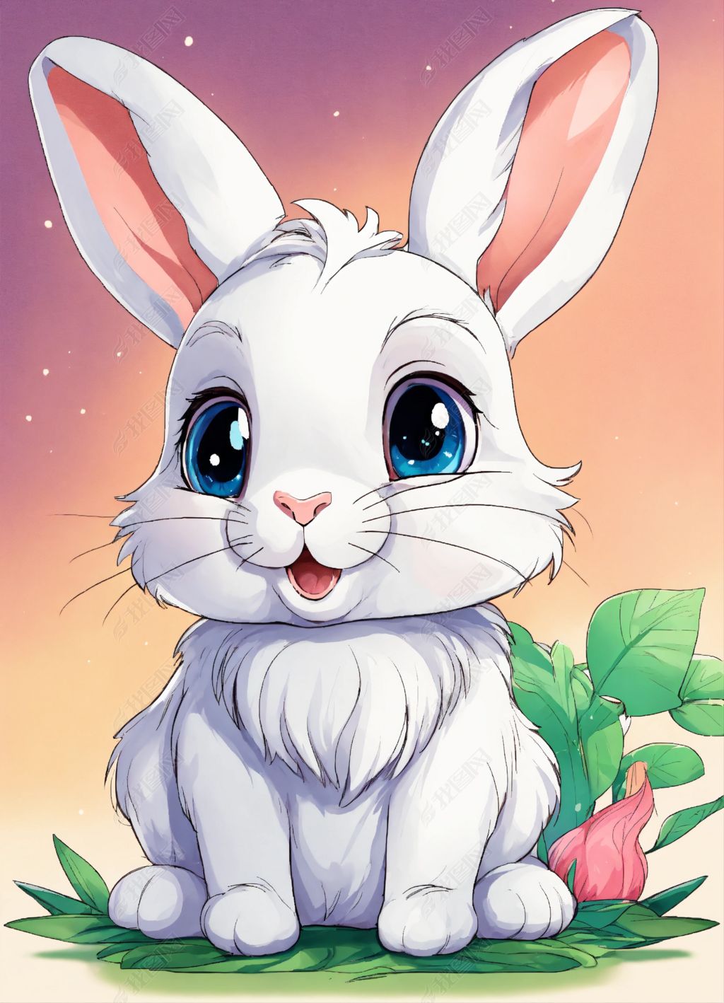 原创3d卡通可爱兔子简单背景ai作品海报高清图片素材