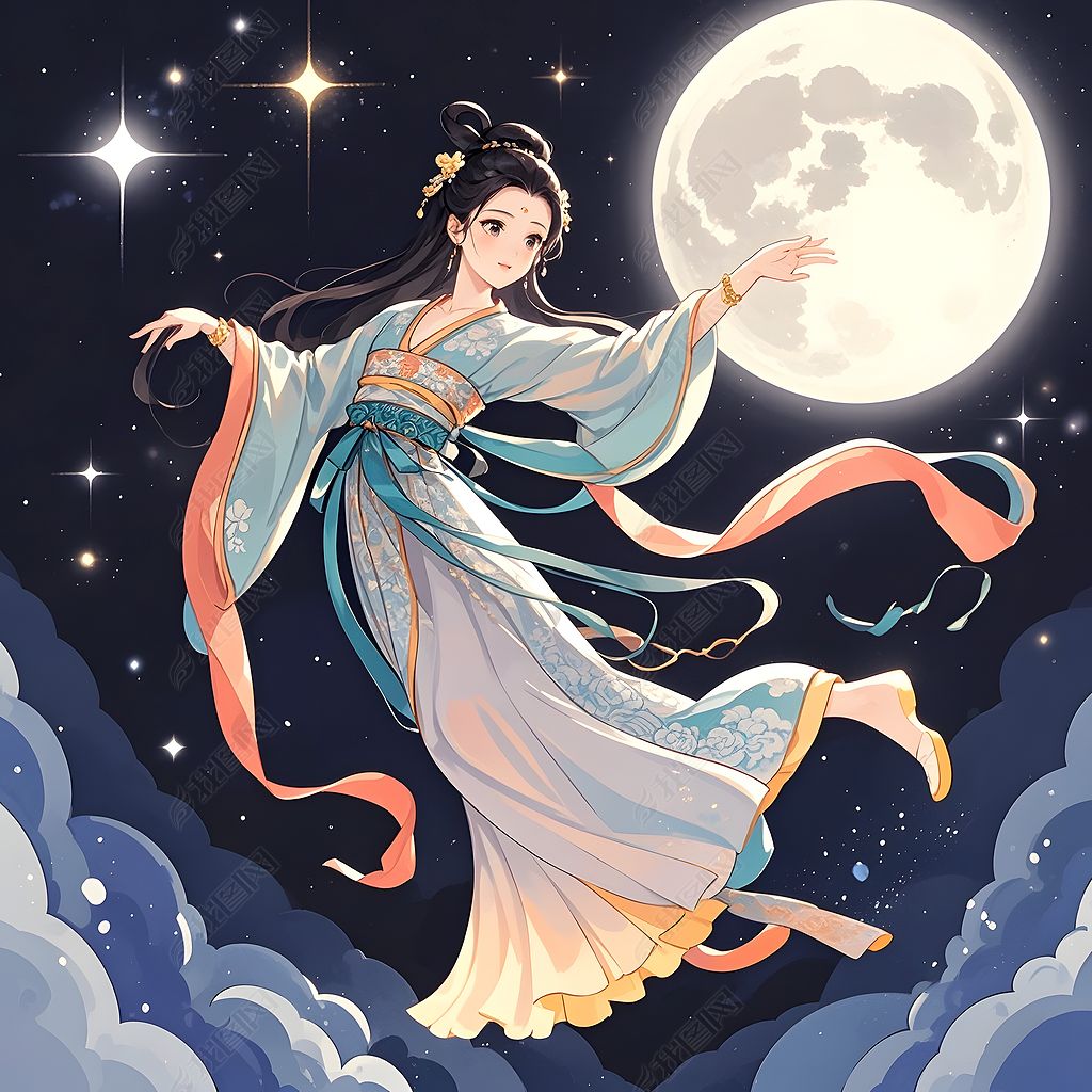 原创中秋节嫦娥奔月传统古风插图插画-版权可商用