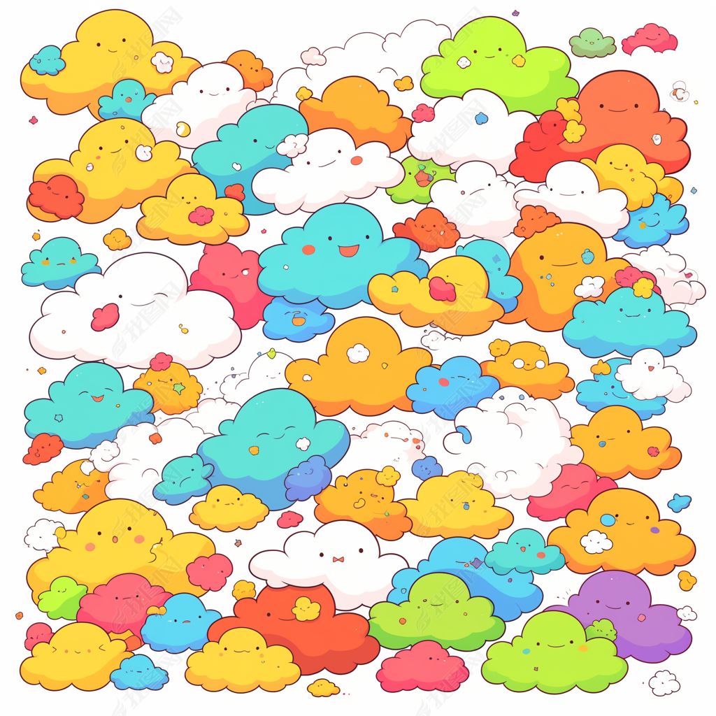 原创五颜六色的微笑卡通云-版权可商用