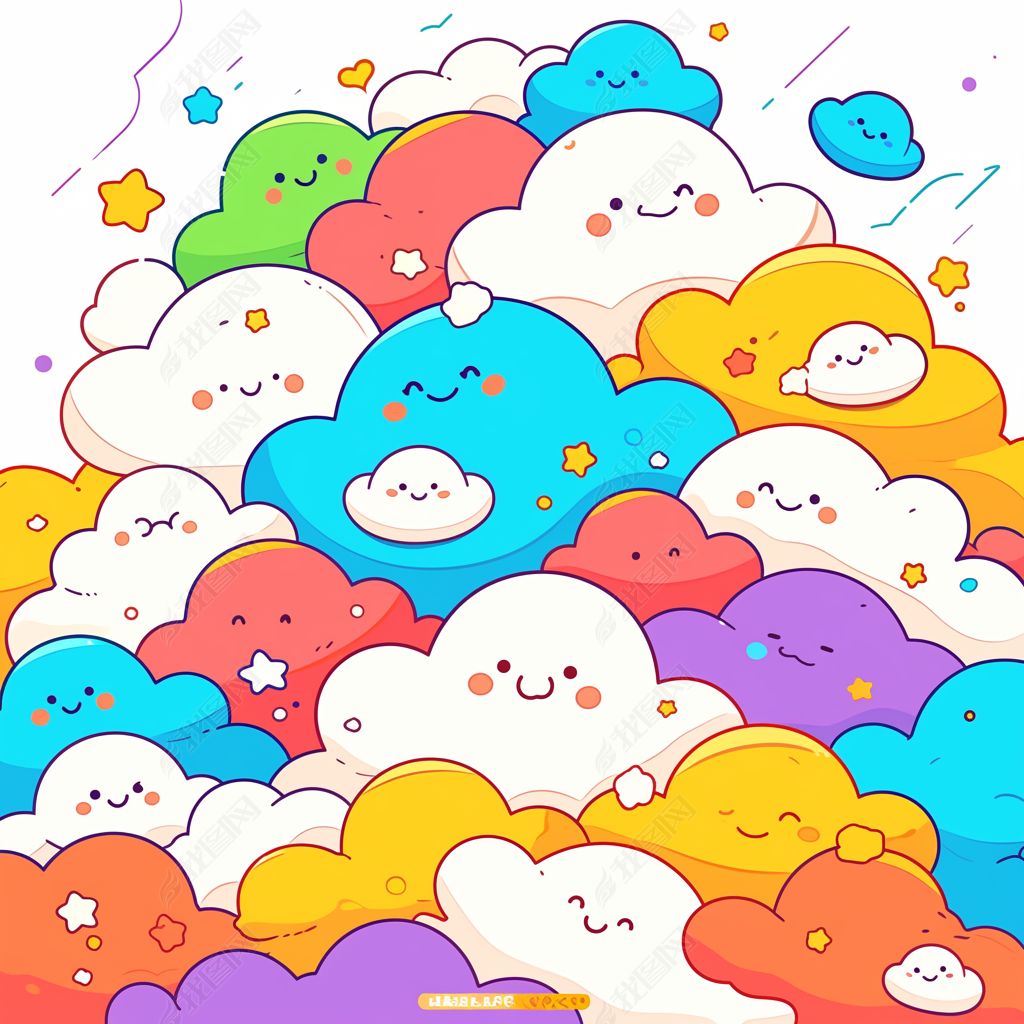 原创五颜六色的微笑卡通云(1)-版权可商用