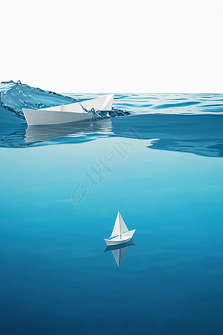 艘白色的船漂浮在水中的纸船高清图片