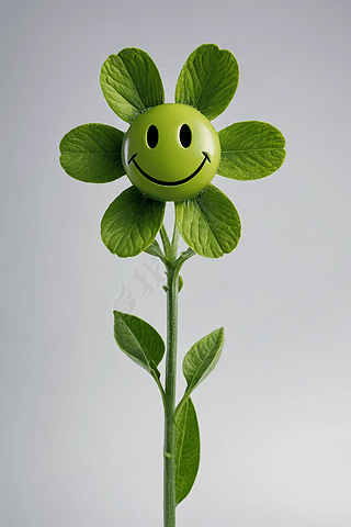 一朵绿色的花的特写上面有一张笑脸高清图片