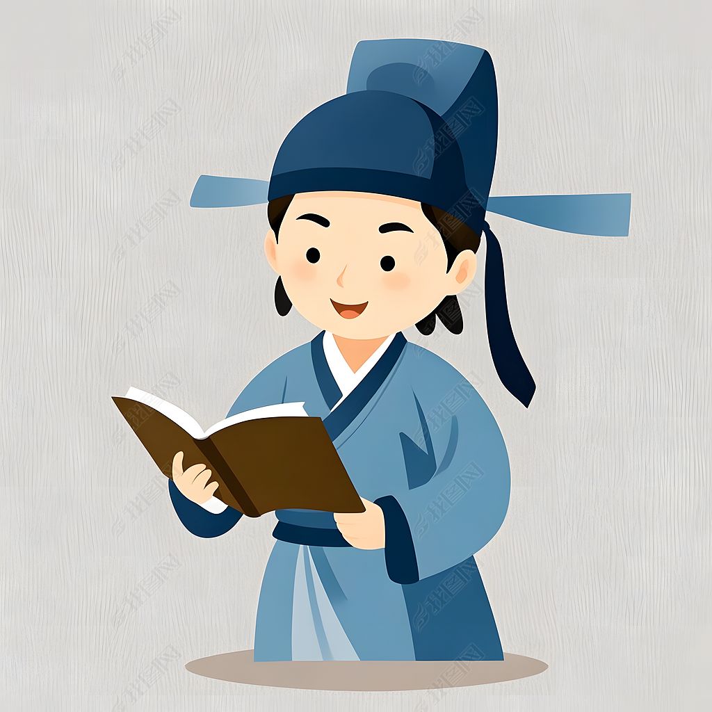 原创古代书生书僮读书人卡通形象插画-版权可商用