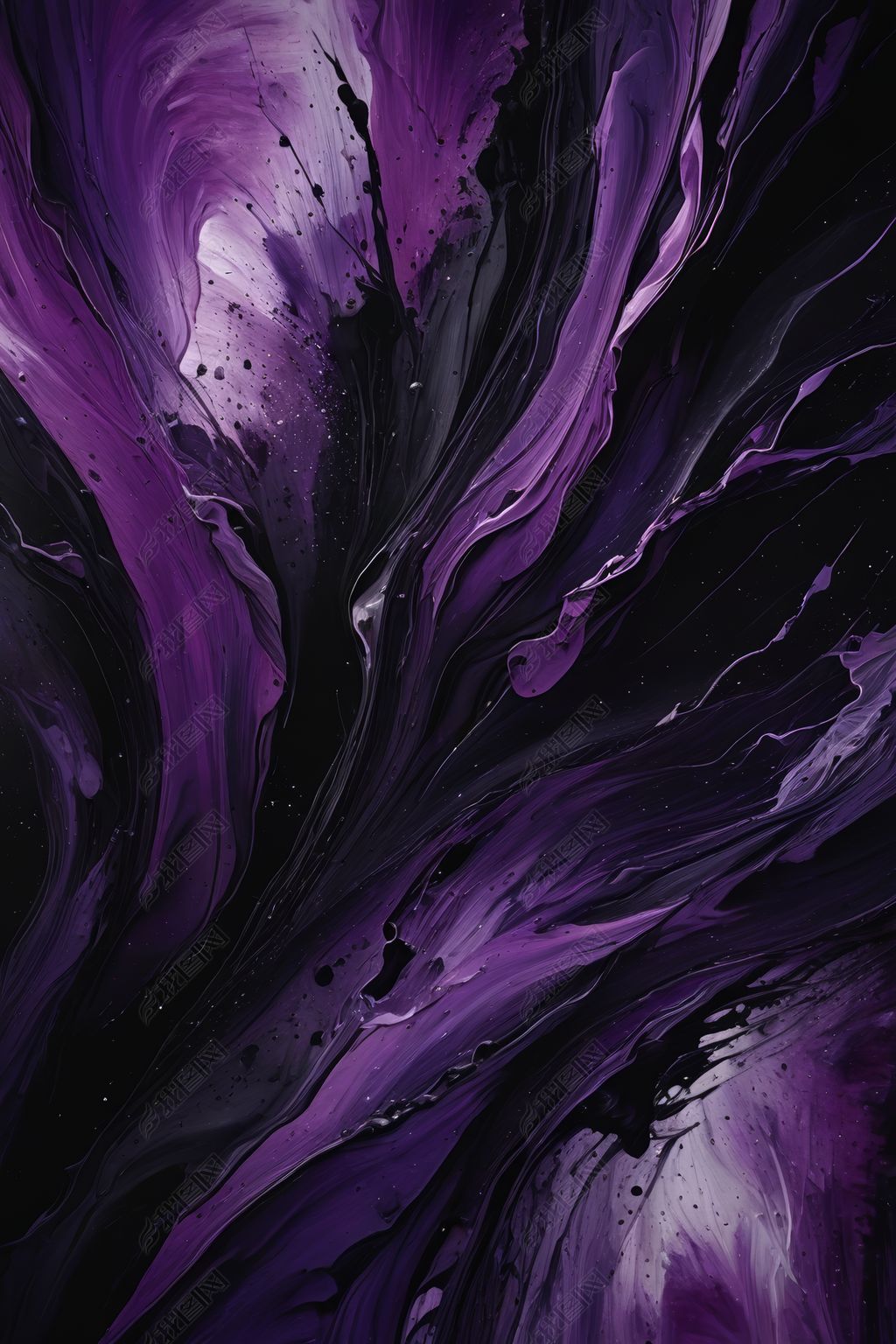 原创深色背景的紫色和黑色抽象绘画高清图片