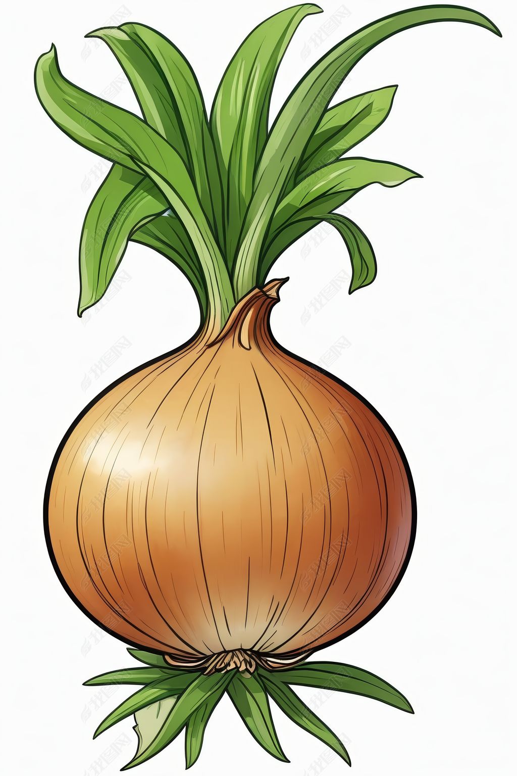 原创一个卡通洋葱上面有绿叶高清图片版权可商用