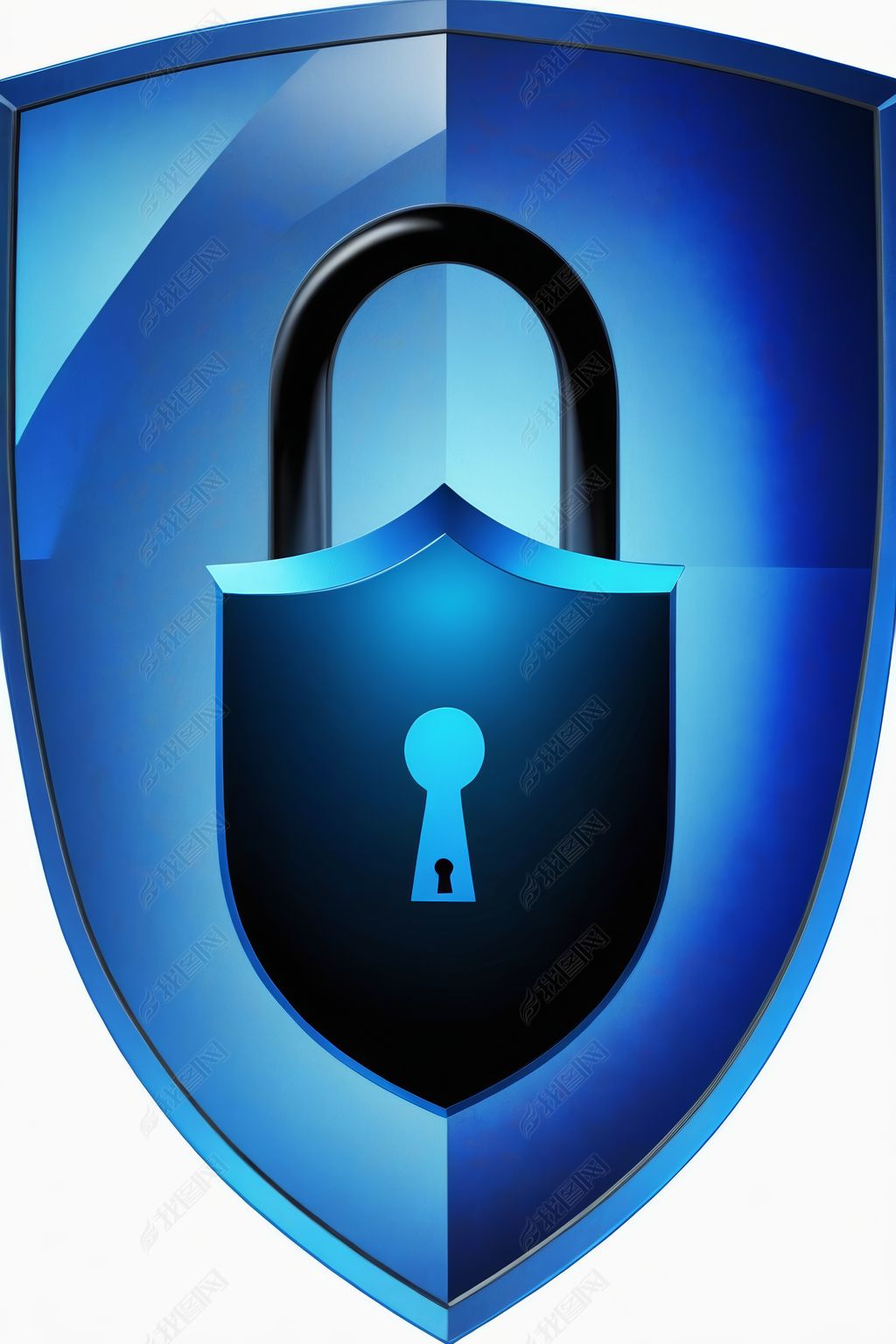 原创一个蓝色盾牌上面有锁和六边形图案高清图片