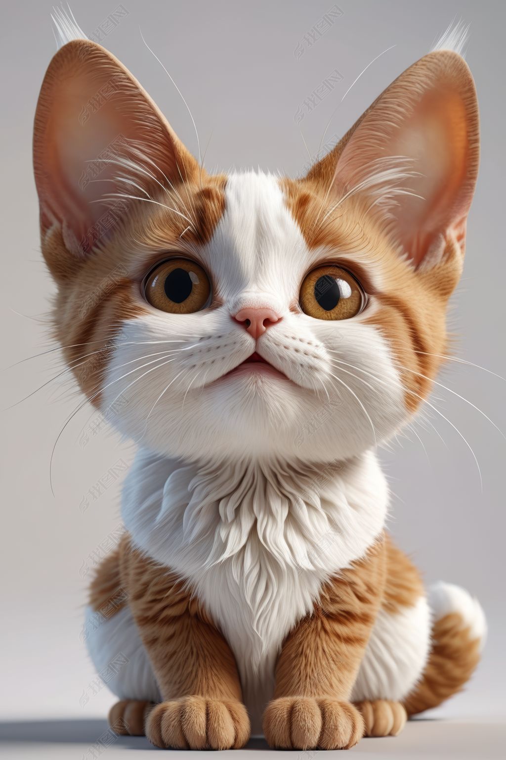 原创一只白色和棕色的小猫长着大耳朵高清图片版权可商用