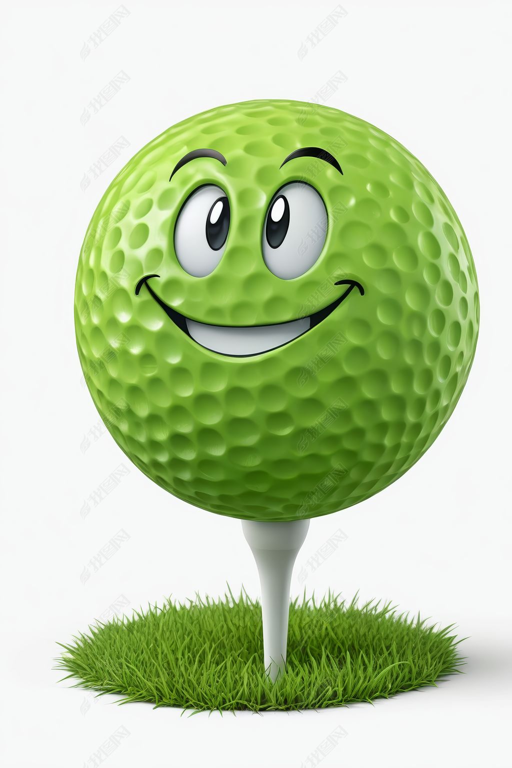 原创上笑脸的卡通绿色高尔夫球高清图片-版权可商用