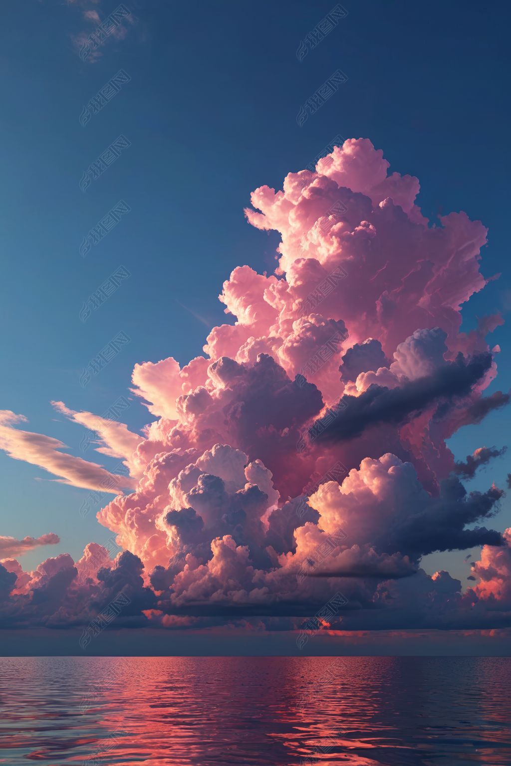 太阳落山时粉红色的云彩倒映在水中高清图片素材简介我图网提供太阳落