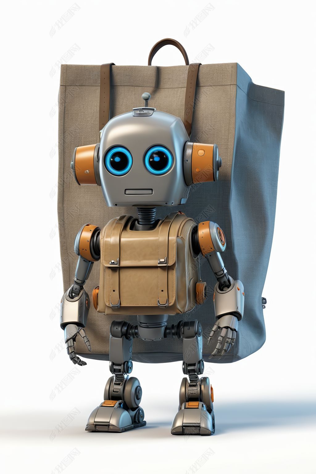 原创一个背着包的卡通机器人高清图片