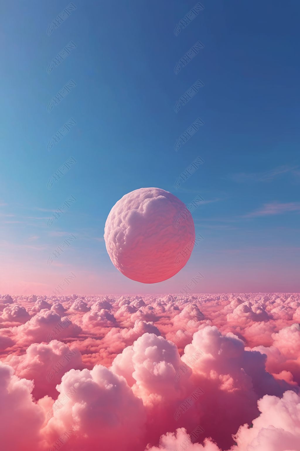 一个巨大的球漂浮在粉红色的云彩中高清图片素材简介我图网提供一个