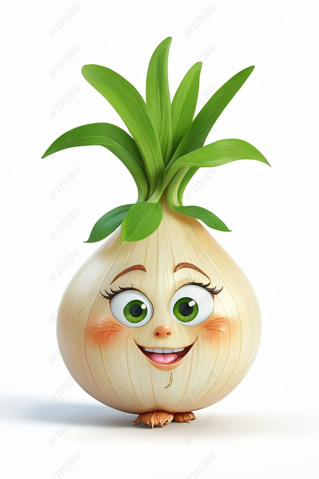 原创一个有脸和绿叶的卡通洋葱高清图片