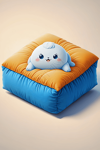 枕头上白色和蓝色小物体的卡通插图高清图片