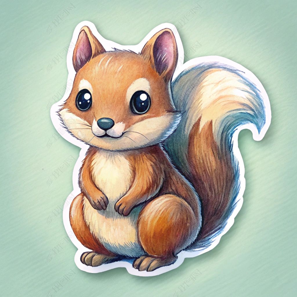 原创可爱松鼠贴纸手绘风格儿童绘画创意设计素材-版权可商用