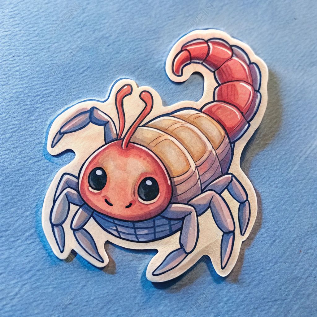 原创可爱蝎子手绘小清新风格卡通贴纸艺术素材插画-版权可商用