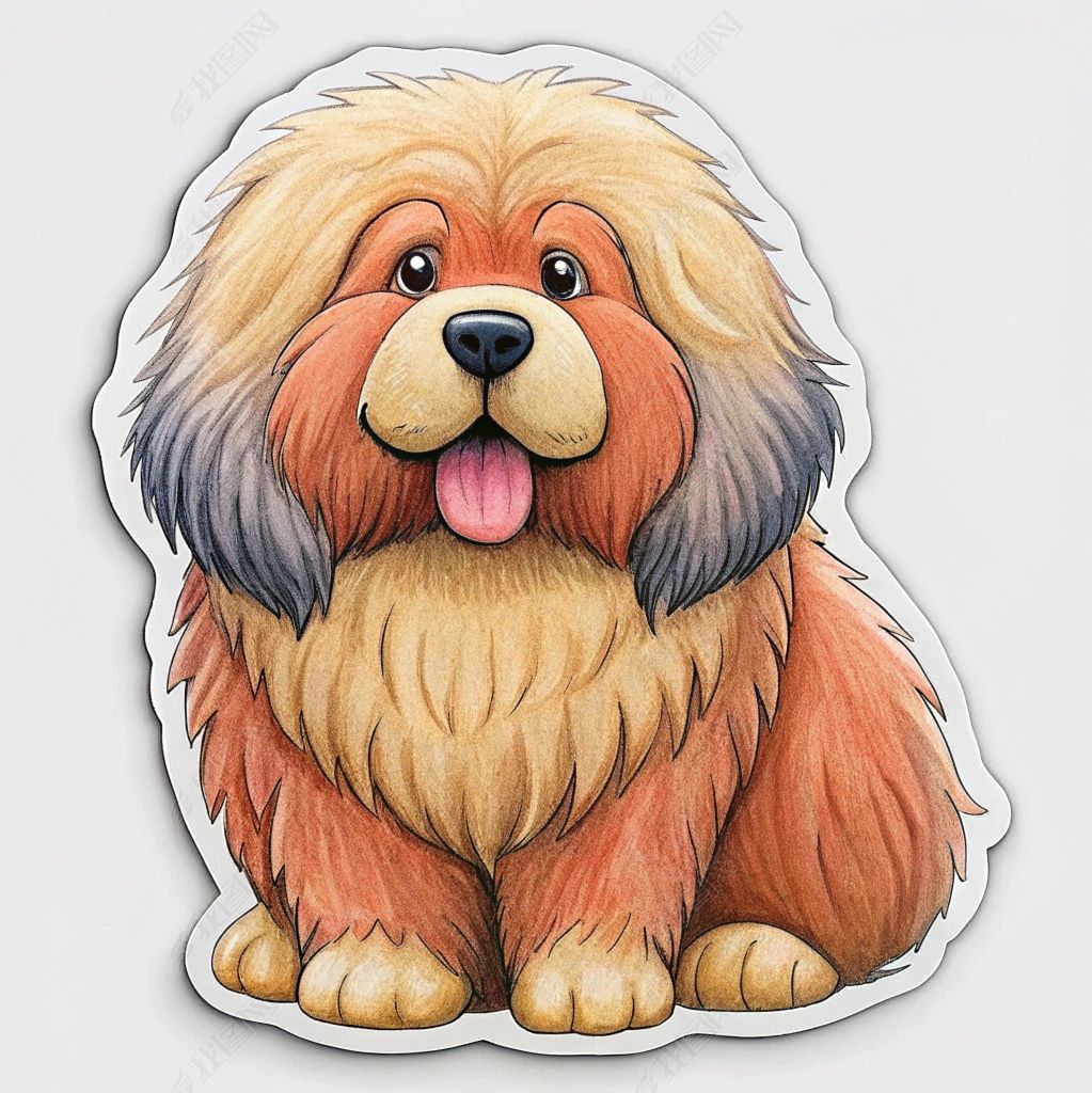 原创可爱藏獒手绘小清新风格卡通贴纸艺术素材插画-版权可商用
