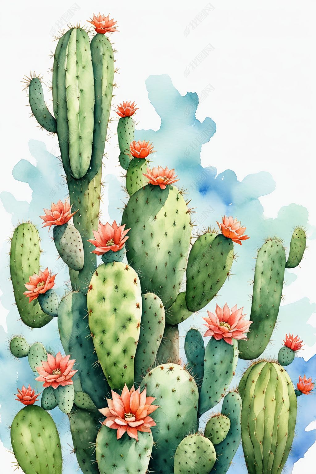 原创手绘水彩仙人掌元素素材绘画插画图片