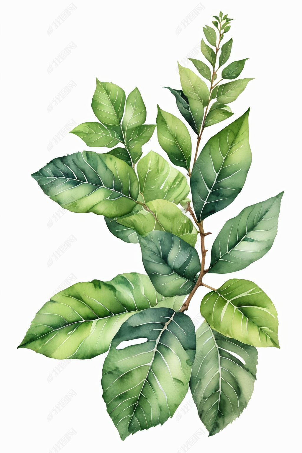 原创手绘水彩植物绿植琴叶榕元素素材插画图片