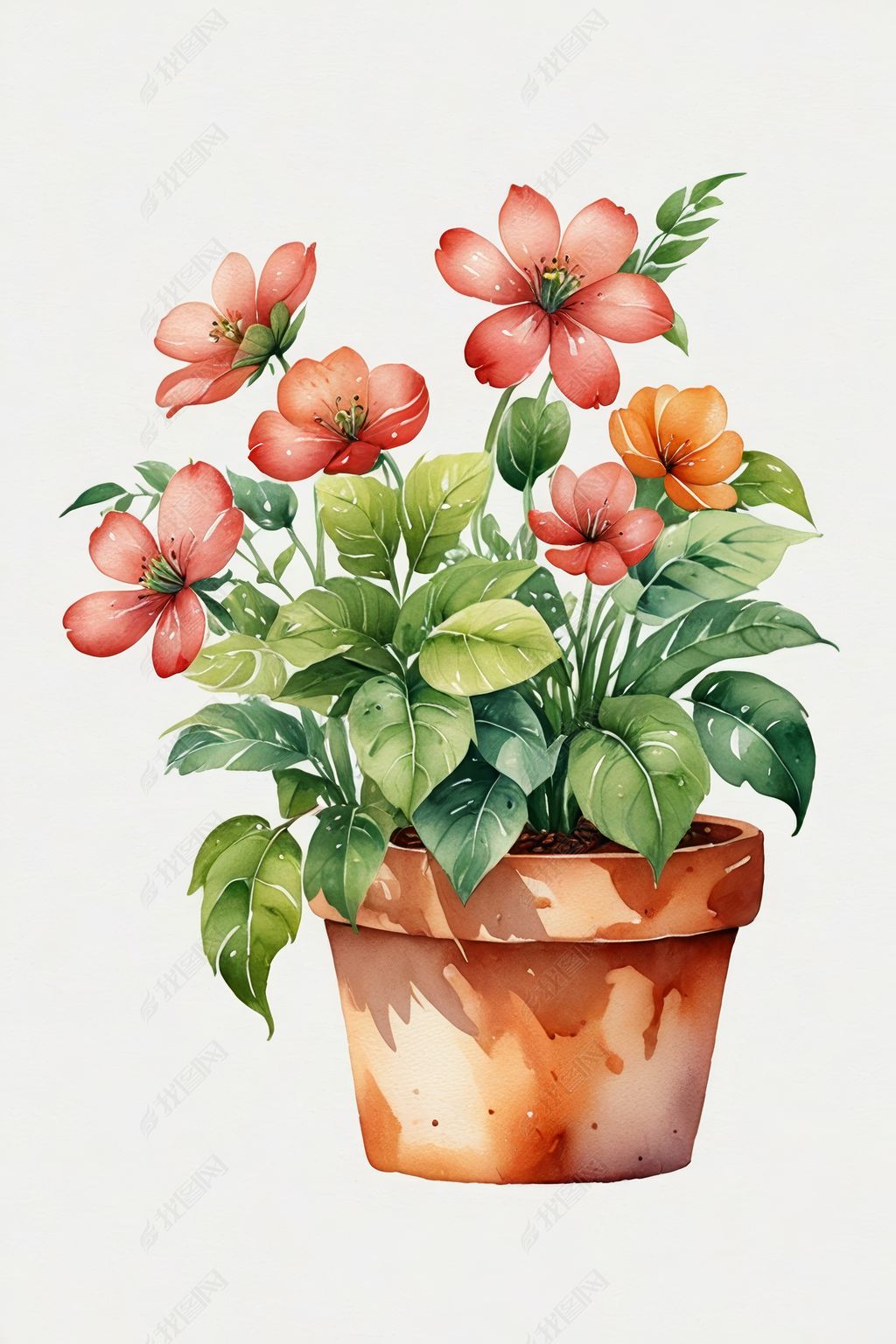 原创手绘水彩盆栽可爱绿植花卉元素插画素材图片