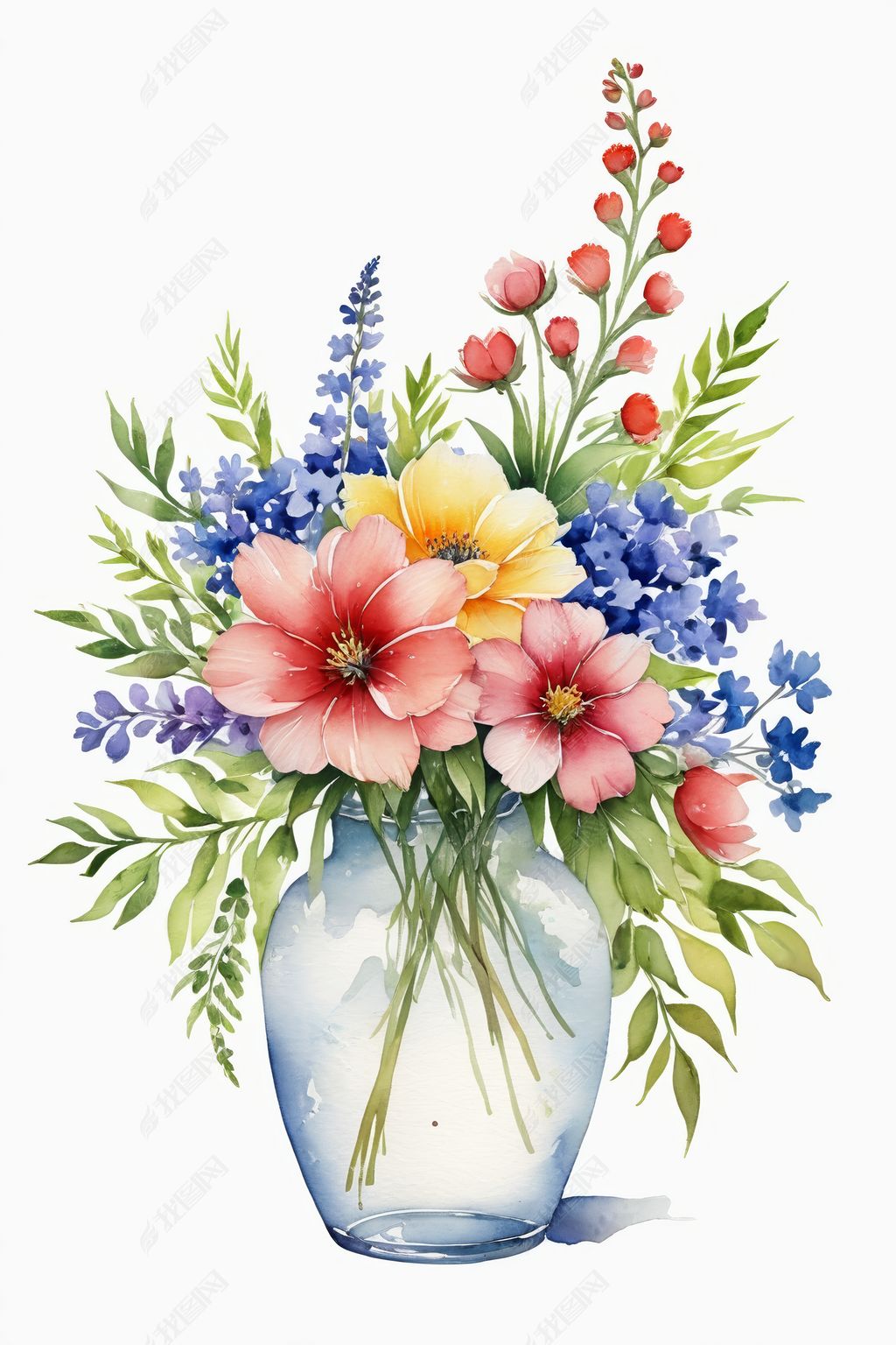 原创手绘水彩插花花瓶花束花卉插画图片