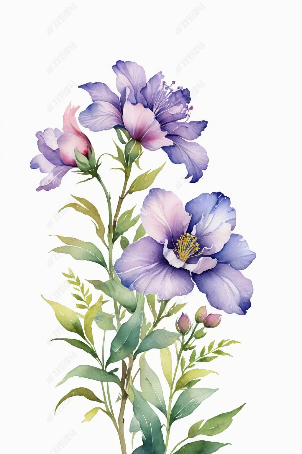 原创唯美水彩花卉插画蓝紫色鸢尾花图片