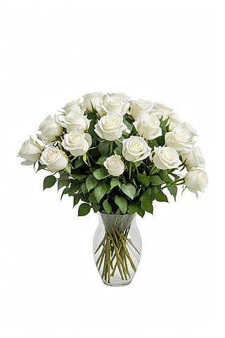 一束白玫瑰插花瓶里孤立白色背景上图片