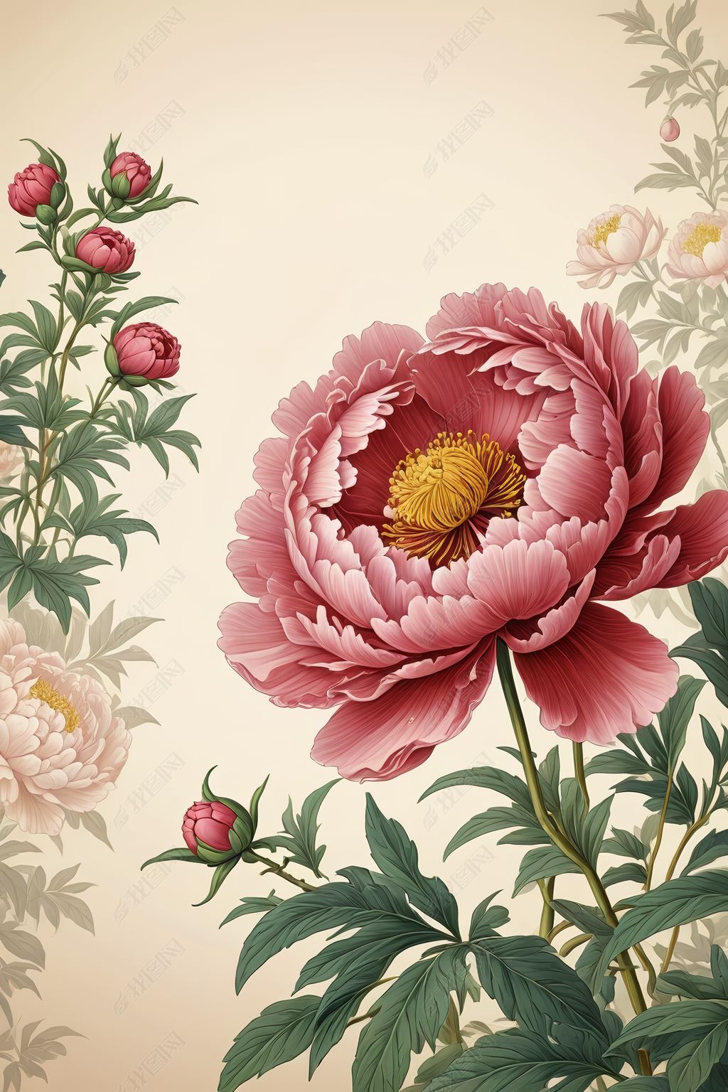 古风牡丹花插画