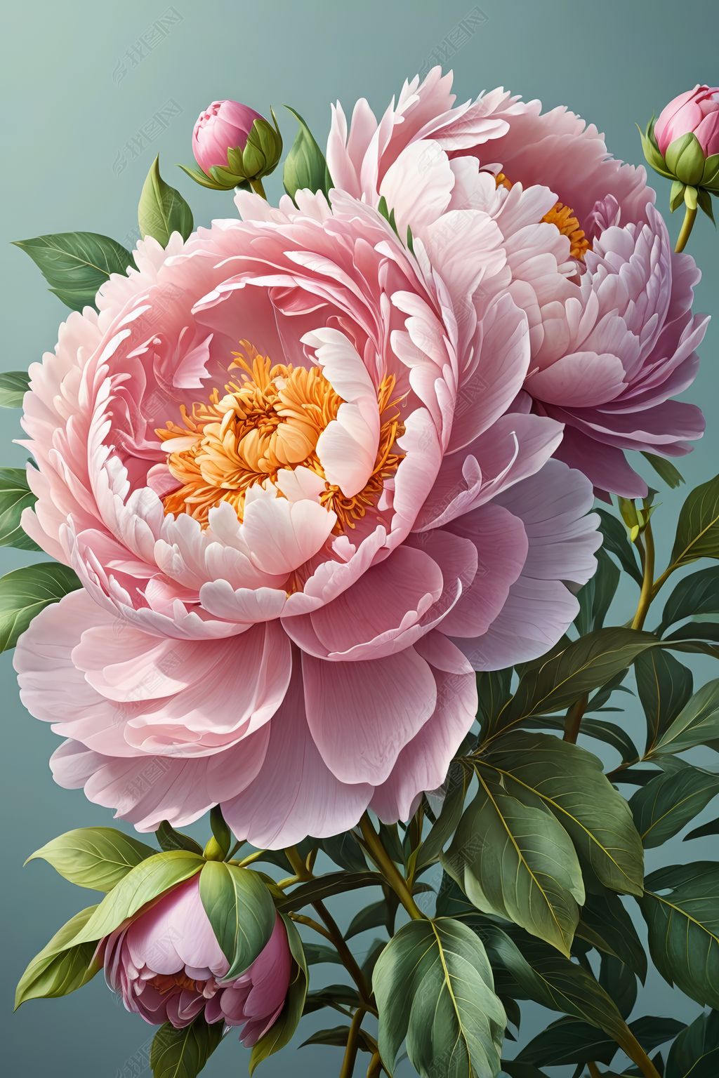 原创唯美丝绸牡丹花特写插画